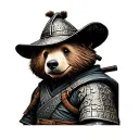 Paddington bear wearing a samurai warrior tattoo design idea