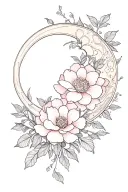 crescent moon, peonie flowers, art nouveau, art deco, symmetrical tattoo design idea