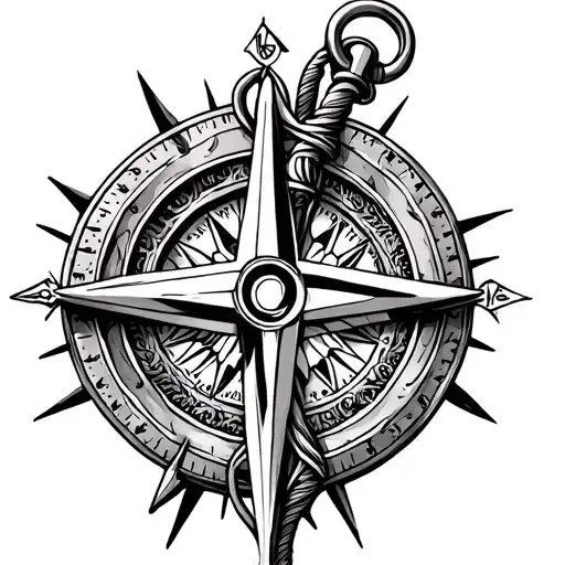 catholic Cross Compass anchor connected line tattoo tattoo design idea