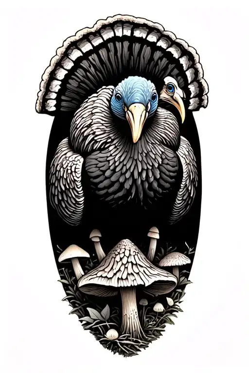 turkey in woods incorporating morel mushrooms and arrowhead tattoo design idea