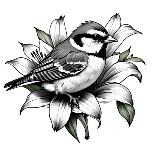 sparrow and lily flower tattoo design idea
