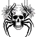 Flowers spiders hanging from skull tattoo design idea