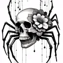 Flowers spiders hanging from skull tattoo design idea