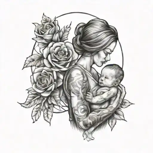 mom carrying her baby boy tattoo design idea