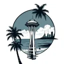 Seattle mariners space needle beach palm tree tattoo design idea
