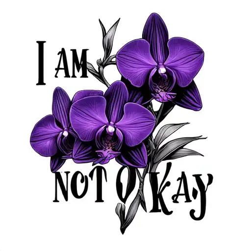 "I am not okay " purple orchids  tattoo design idea