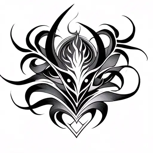 A minimal tribal-inspired tattoo, combining flowing sensual lines (Libra) with sharp structured angles (Capricorn). tattoo design idea