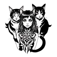 punk rock girl with gang of cats tattoo design idea