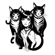 punk rock girl with gang of cats tattoo design idea