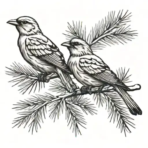 pinetrees and birds  tattoo design idea
