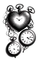 3 pocket watches. 2 round and 1 heart shaped  tattoo design idea