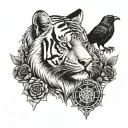 Tiger, raven, wolf tattoo design idea