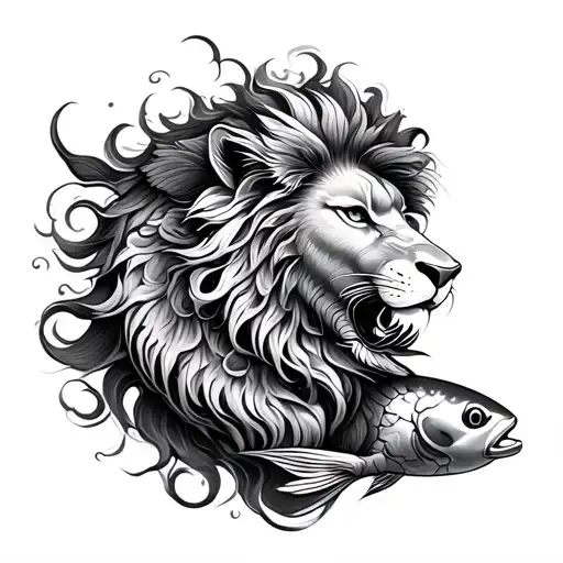 Lion And Koi Fish tattoo design idea