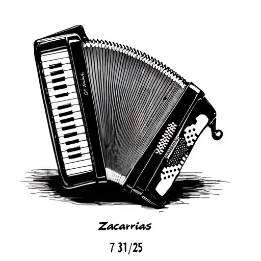 passing away accordian with date 7/31/25 and name Zacarías tattoo design idea