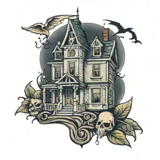 haunted house tattoo design idea