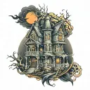 haunted house tattoo design idea