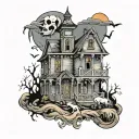 haunted house tattoo design idea