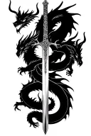 create a game of thrones back tattoo with the Targaryen sword going down the spine and Daenerys three dragons surroundin tattoo design idea