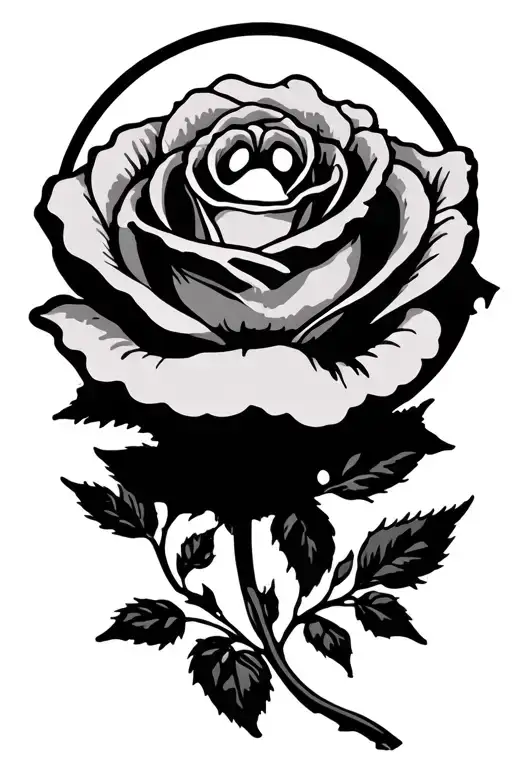 rose circle with dog paw print in the middle surrounded tattoo design idea
