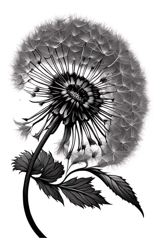 dandelion flower blowing in wind tattoo design idea