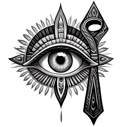 eye of ra, eye of horus, ankh symbol tattoo design idea