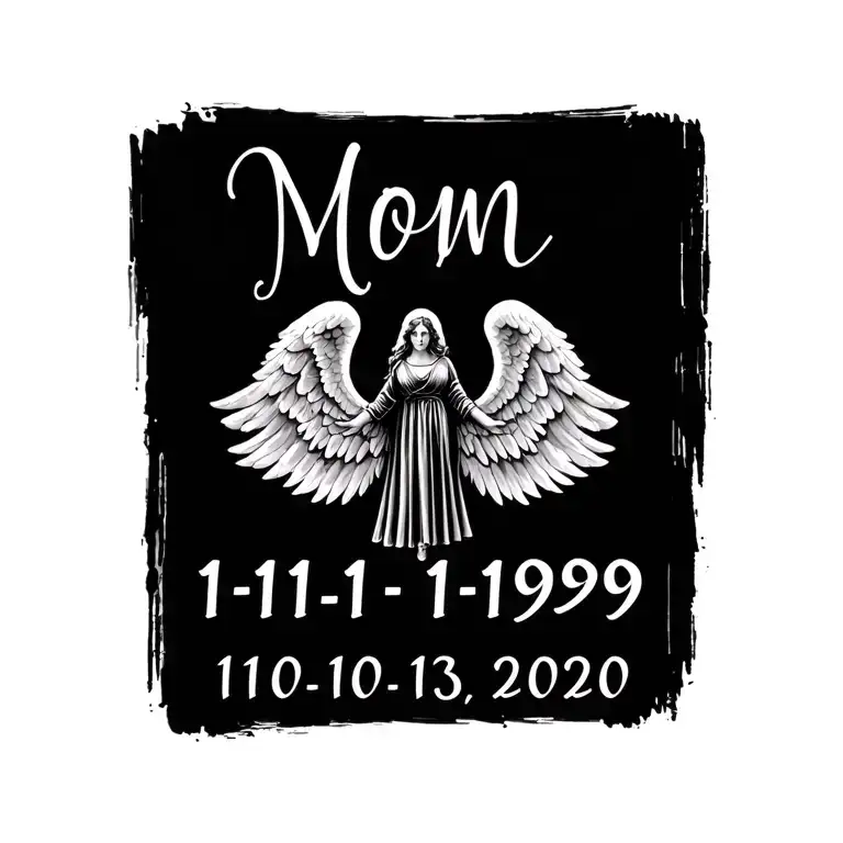 "Mom 11-1-1939   10-13-2020" Angel Wings With Name tattoo design idea