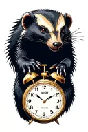 honey badger animal and time with analog clock reading tattoo design idea