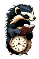 honey badger animal and time with analog clock reading tattoo design idea