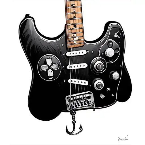 fender guitar playstation controller fishing hook tattoo design idea