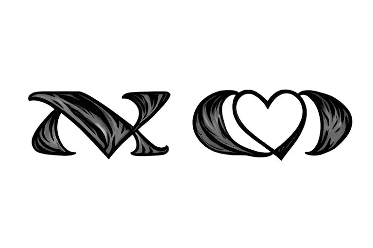 cursive letter M with one heart  tattoo design idea
