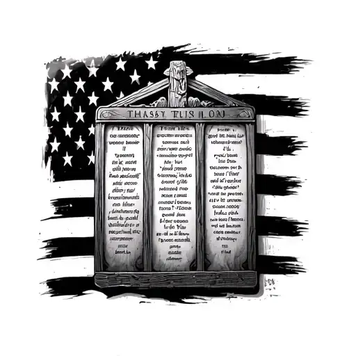 A tattoo of the Ten Commandments tablets with a subtle American flag design in the background, symbolizing the client's Christian faith and love for America tattoo design idea