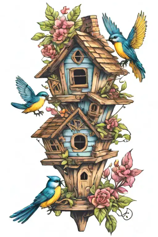 birdhouse and fairies  tattoo design idea