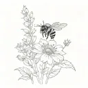 delicate small flower with bee nearby tattoo design idea