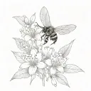 delicate small flower with bee nearby tattoo design idea