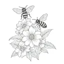 delicate small flower with bee nearby tattoo design idea