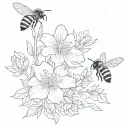 delicate small flower with bee nearby tattoo design idea