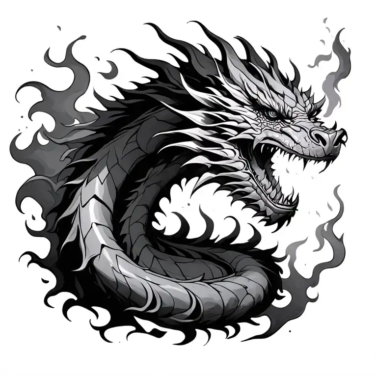 Dragon blowing flames tattoo design idea