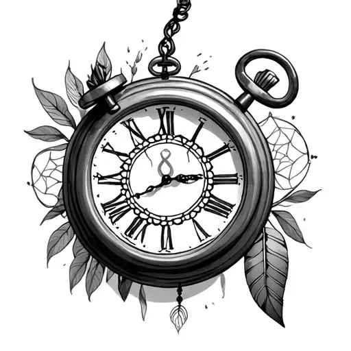 dream catcher stop watch with a cancer awareness ribbon tattoo design idea