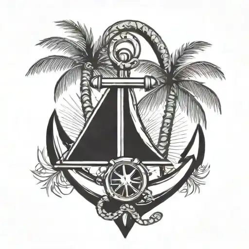 anchor with the top as a palm tree with a nautical star in the middle tattoo design idea