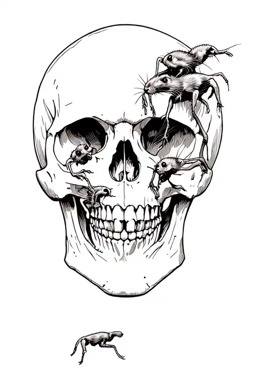 rats coming out of a human skull tattoo design idea