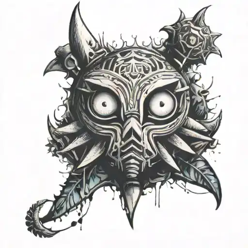 Dwell from Remnant 2 holding Majora's mask tattoo design idea