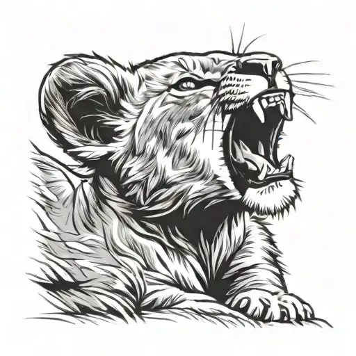 lion cub howling tattoo design idea