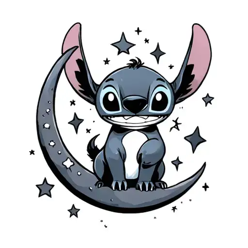 stitch character moon and stars tattoo design idea