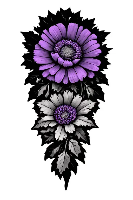 "Cooper" marigold, violet and holly flowers tattoo design idea