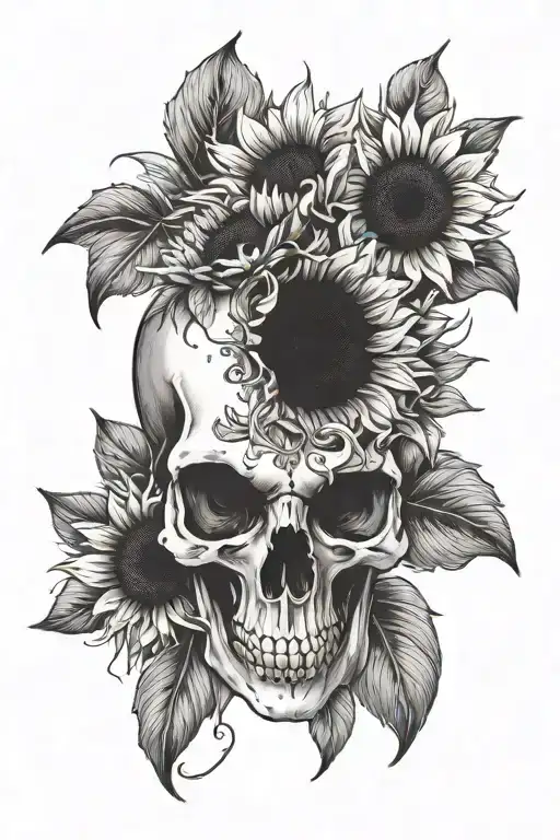 sunflower surrounding western animal skull tattoo design idea