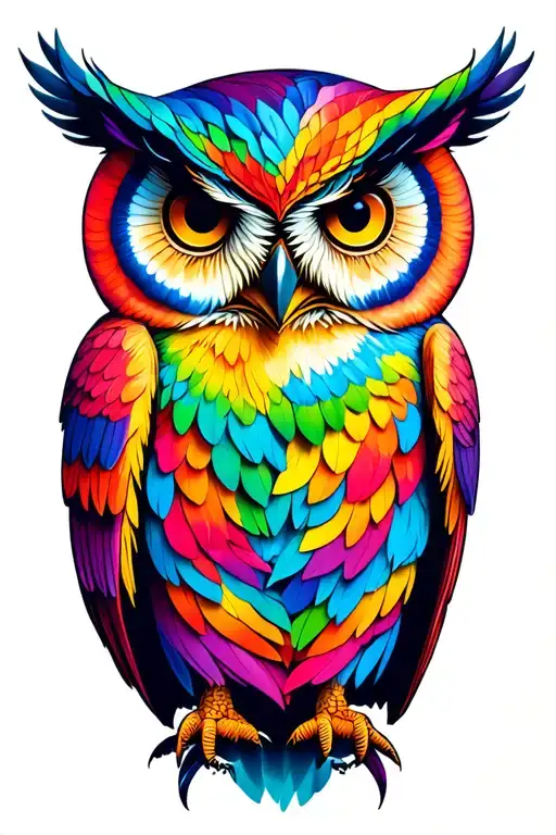 colourful rainbow owl tattoo design idea
