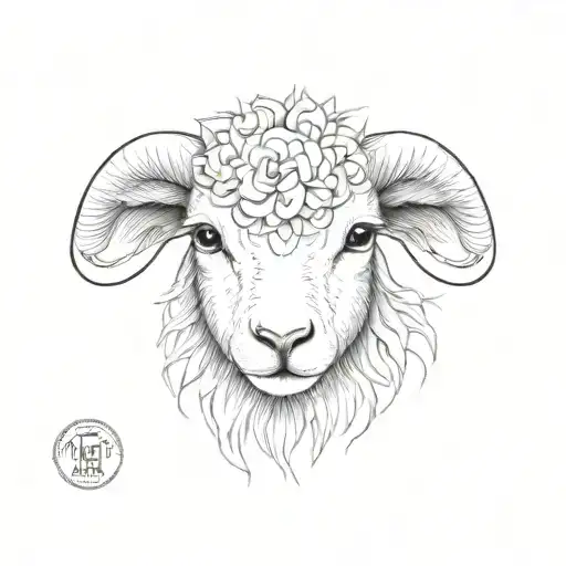 cute fine line lamb face tattoo design idea
