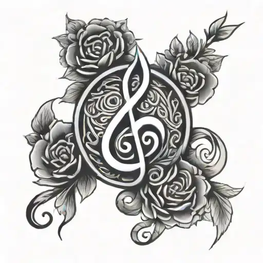 buddhist unalome symbol and treble clef intertwined tattoo design idea
