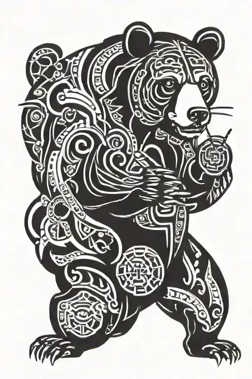 Bear eats honey tattoo design idea