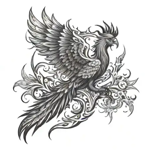 tribal style top down view phoenix lying on the ground with its wings spread covering a spreading virus on the ground  tattoo design idea